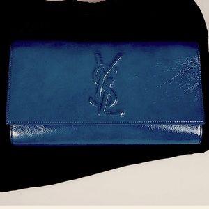 YSL Belle De Jour Patton dark teal patent leather clutch